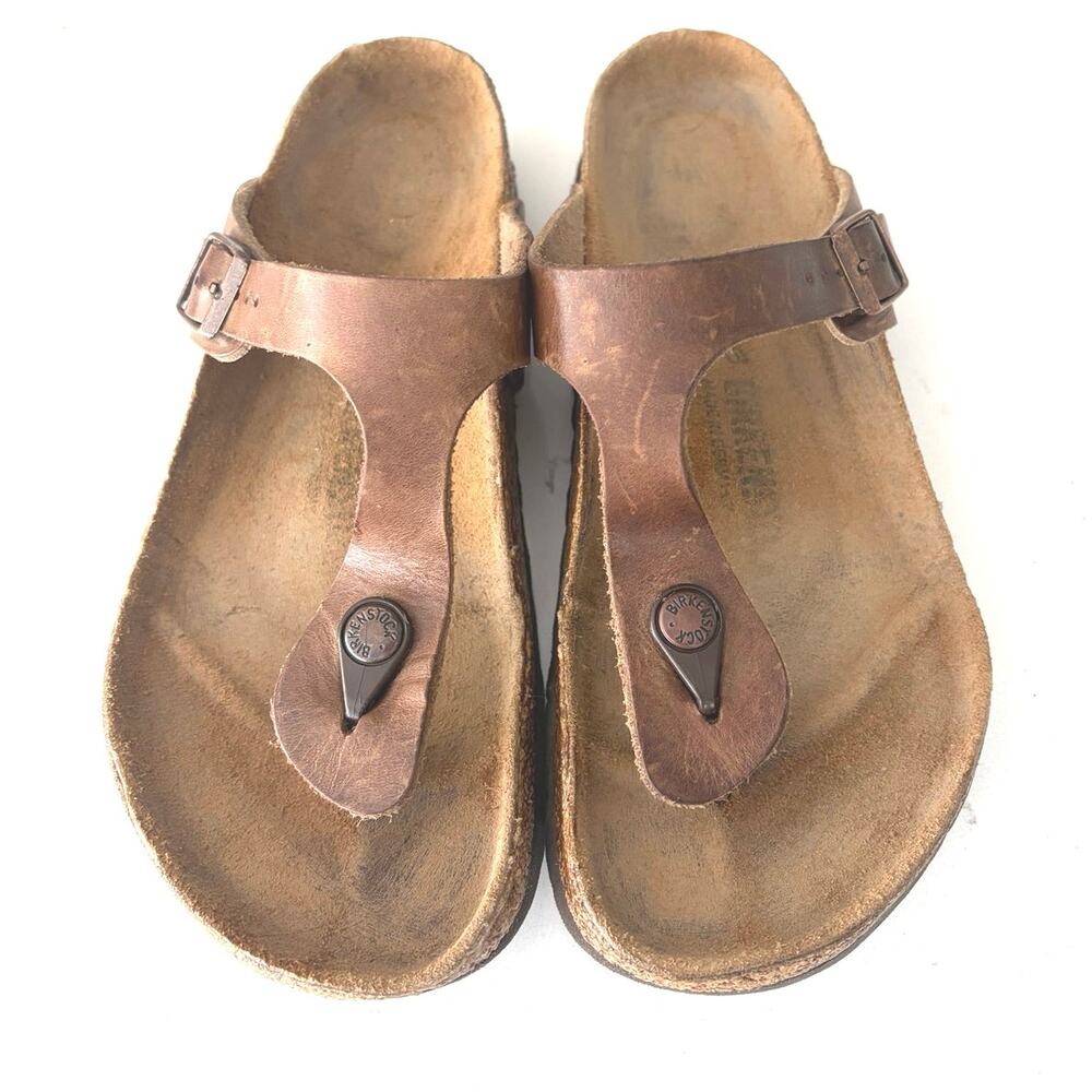 Birkenstock Gizeh oiled leather sandals sz 40 brown patina casual boho comfort - Picture 4 of 9